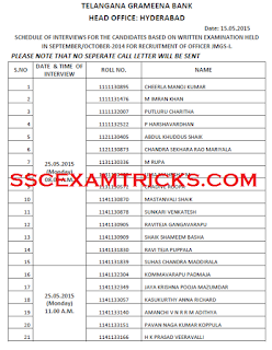 TGB INTERVIEW SCHEDULE 2015
