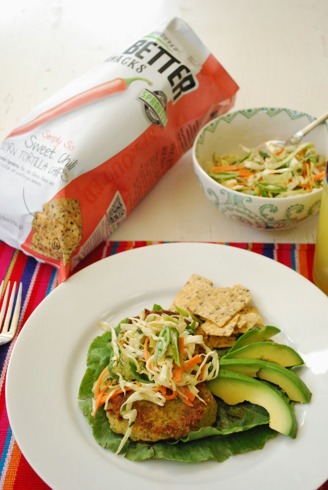 NourishRDs Thai Sweet Chili Chip Veggie Patties with Ginger Slaw