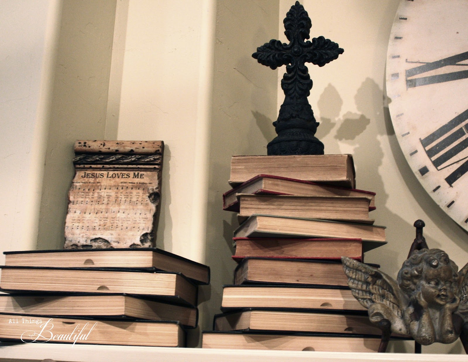 All Things Beautiful {Stacked Books} Winter Mantle Design