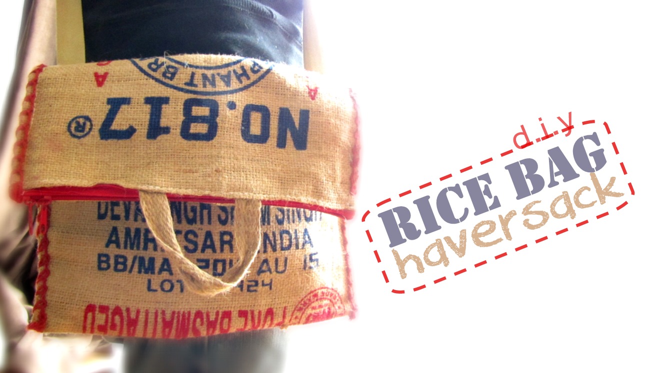 Needle and Nest Design D.I.Y upcycled rice bag haversack.