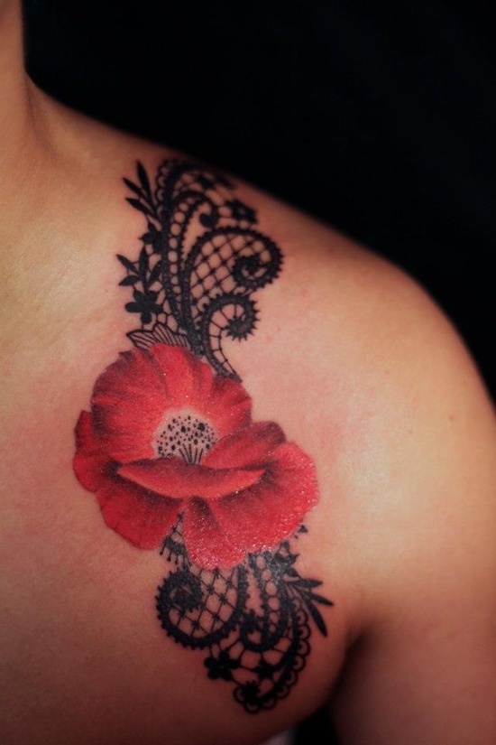 Lace and lilly tattoo on shoulder Tattoo Mania