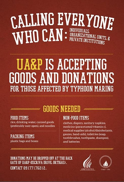 Poster of the University of Asia and the Pacific for relief effort for the victims of Habagat floods