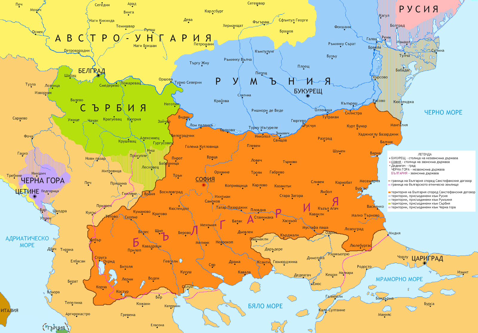 Карта на България според Санстефанския мирен договор
