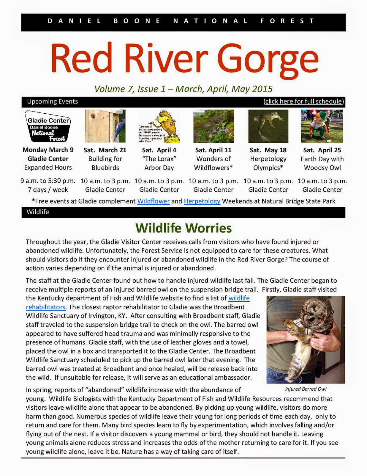 Red River Gorge 2015 Spring Newsletter Natural Bridge Cabin Rental