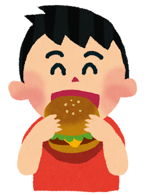 ハンバーガーを食べる子供のイラスト