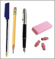 pens, pencils, eraser writing supplies