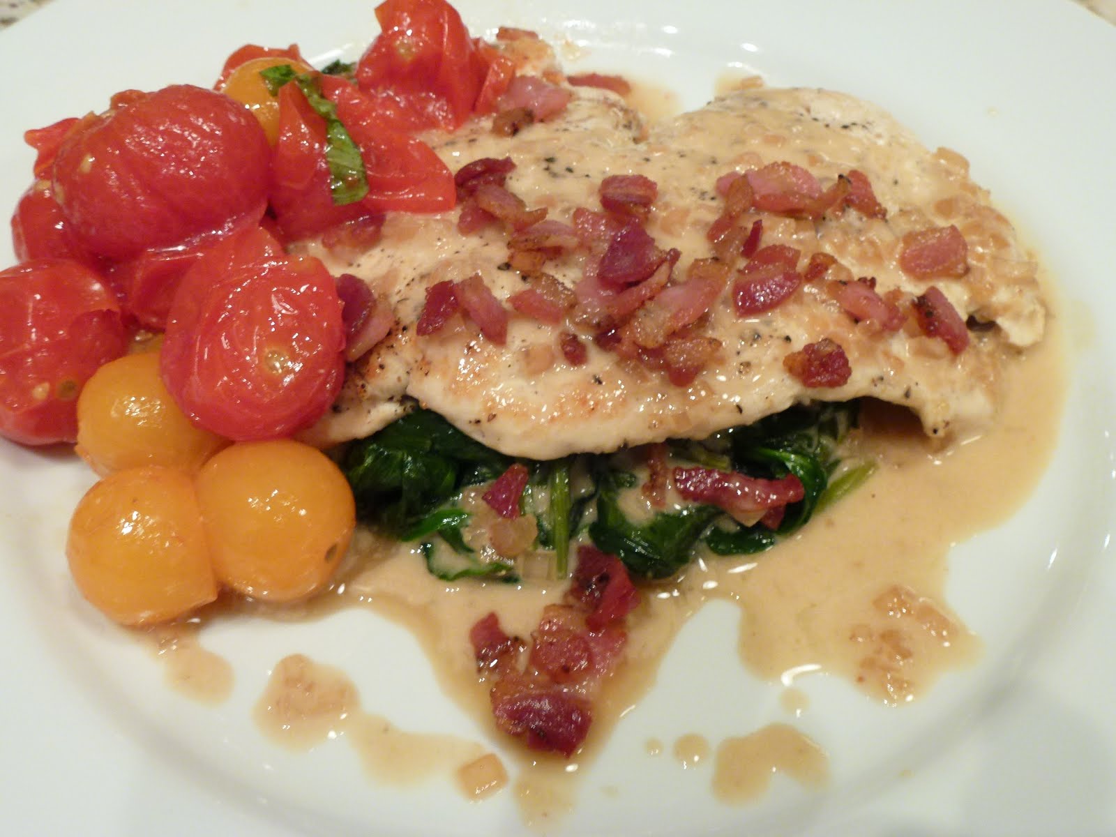 Hardly Housewives Lemon Chicken Paillard with Pancetta and Spinach