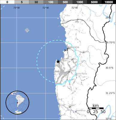 Epicentro sismo Chile, 3 de Octubre 2015