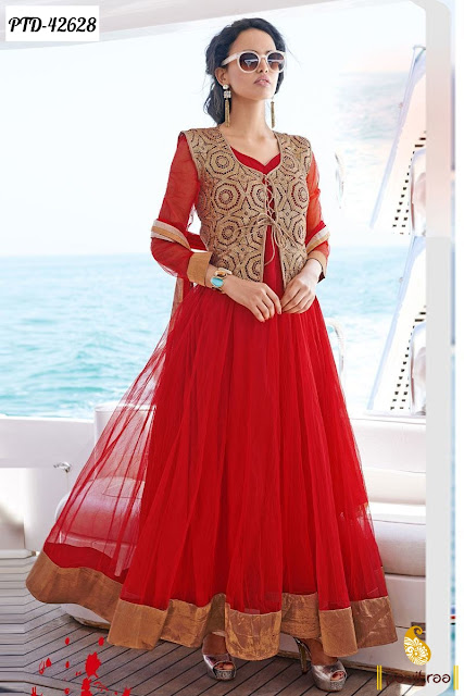 Red Floor Length Gown Style Anarkali Suit