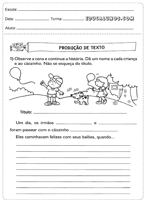 Observe a cena e continue a história. Dê um nome a cada criança e ao cãozinho