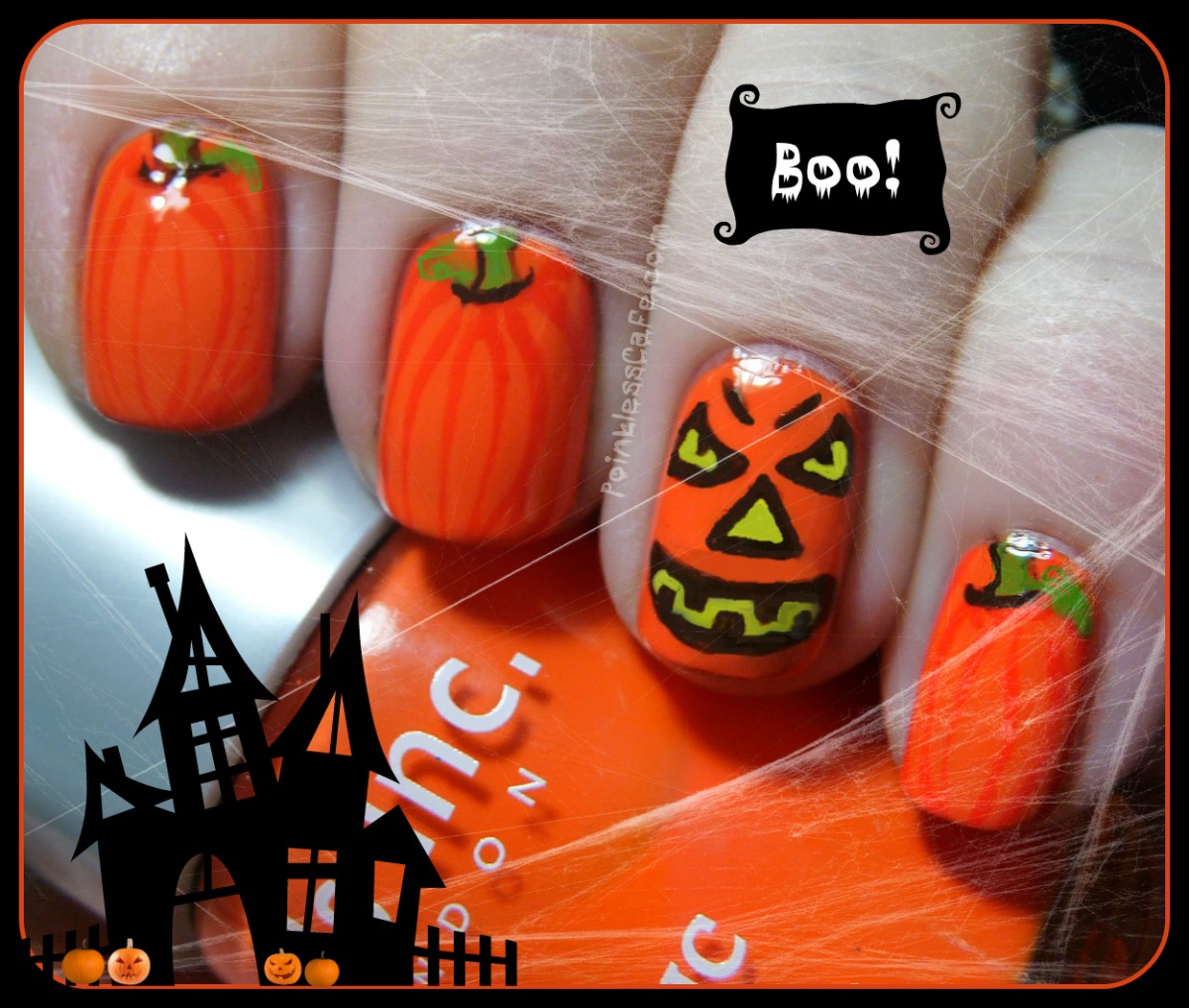 Halloween JackOLantern and Pumpkins Nail Art Pointless Cafe