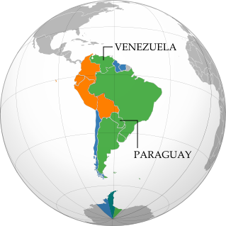 Map of intergovernmental organizations in South America: Mercosur, the Andean Community, and UNASUR (Venezuela and Paraguy indicated)