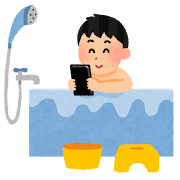 お風呂でスマートフォンを使う人のイラスト