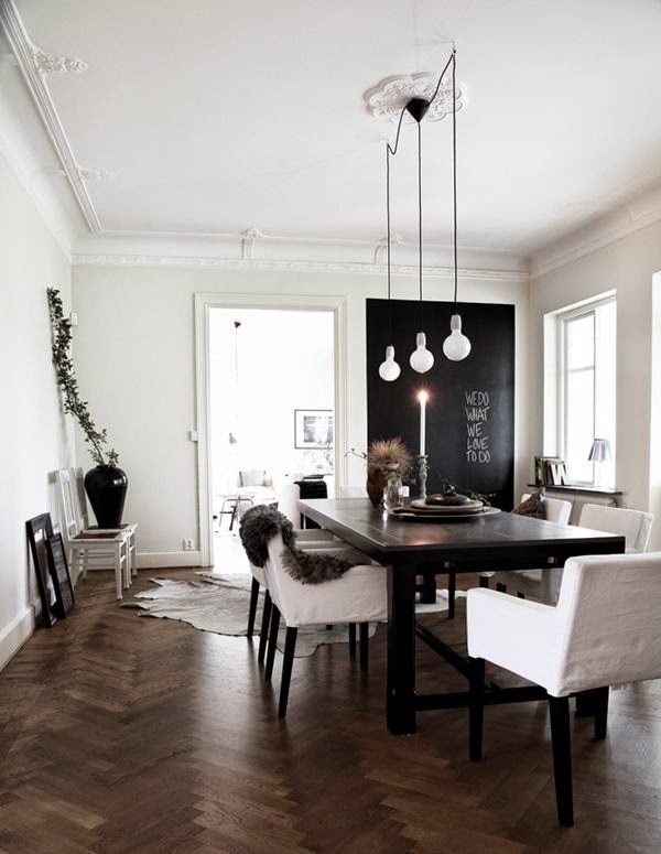 15 comedores decorados en blanco y negro