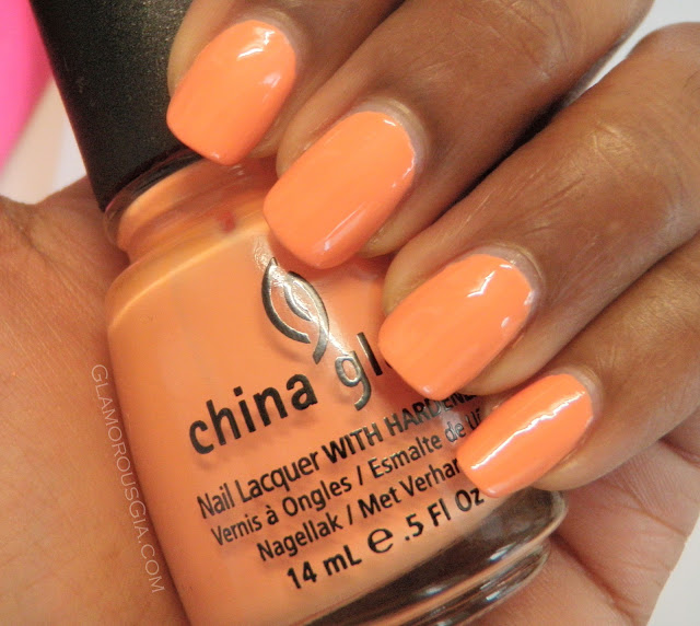 Review and swatches China Glaze nail polish light peach color Peachy Keen.