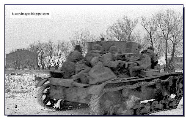 Soviet troops ride light tank battle Korsun Cherkassy