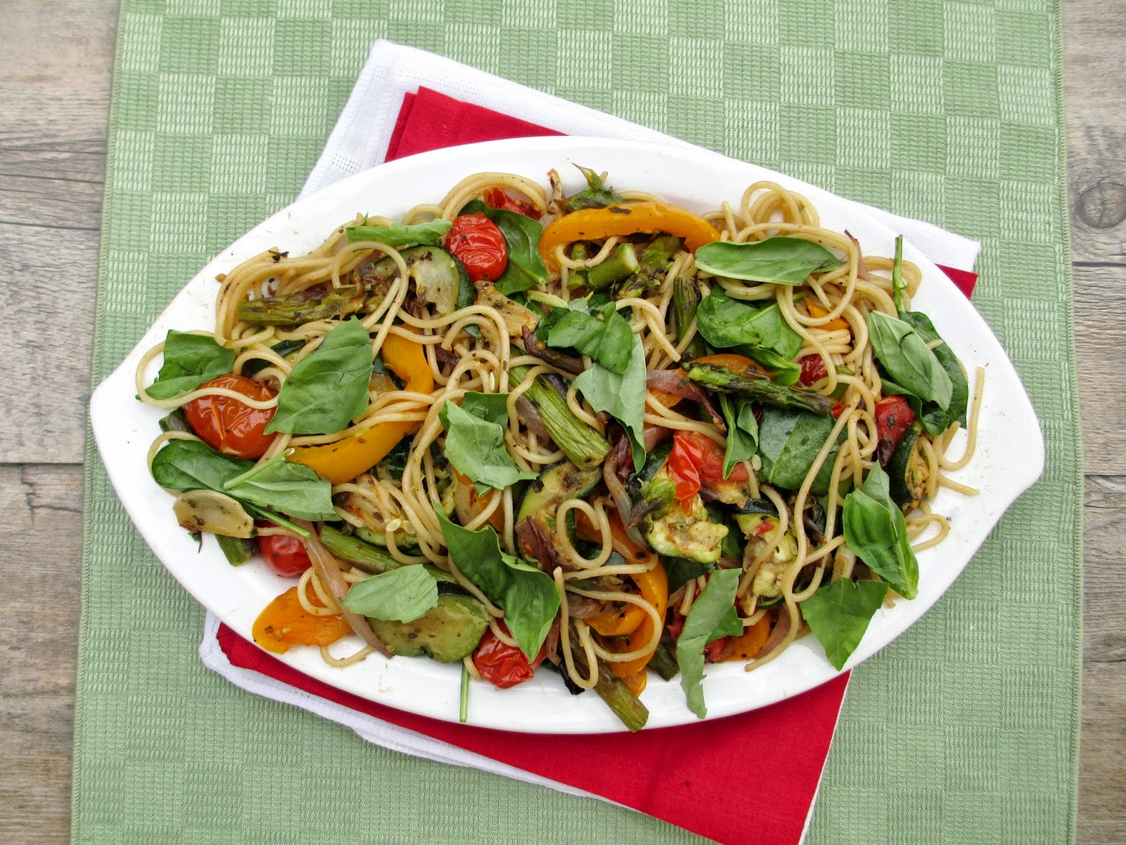 Vanilla & Spice Roasted Veggie Spaghetti with Balsamic & Basil