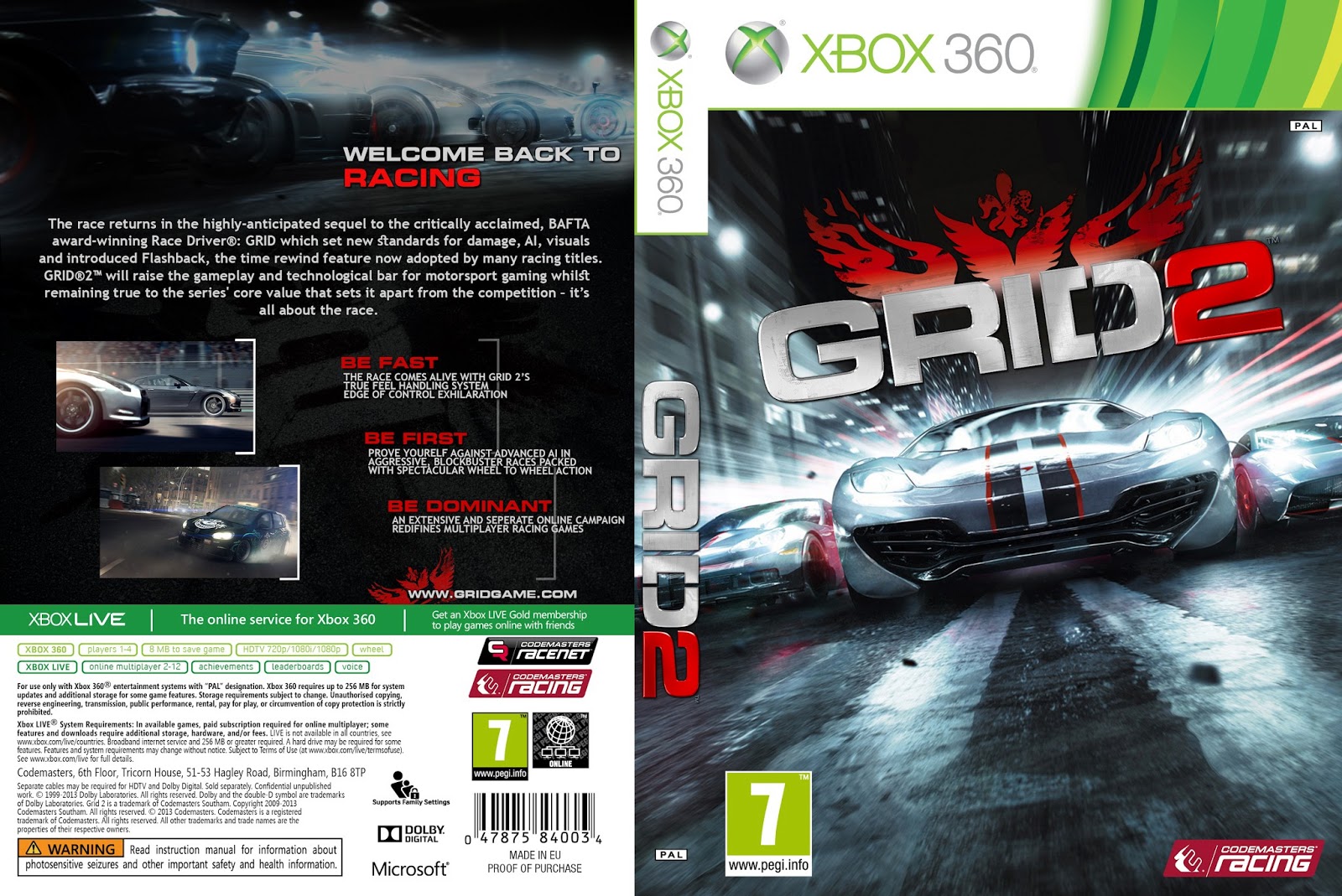 Capa GRID 2 Xbox 360 ~ DownsGames