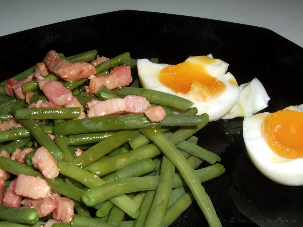 La Cuisine de Myrtille Salade de haricots verts aux lardons et oeuf mollet
