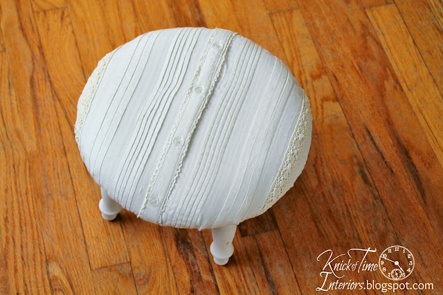 Repurposed Shirt-Upcycled Clothing-Chalk Paint-footstool-by KnickofTimeInteriors.blogspot.com