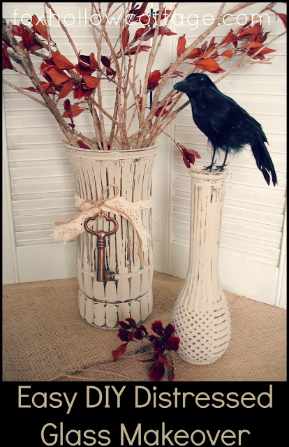 Turn boring glass vases into fab distressed glass decor.
