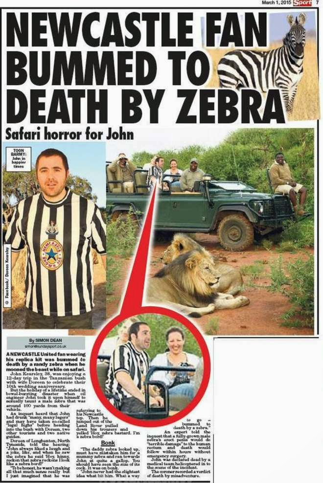 Inglese muore ucciso e violentato da una zebra, aveva la maglia bianconera