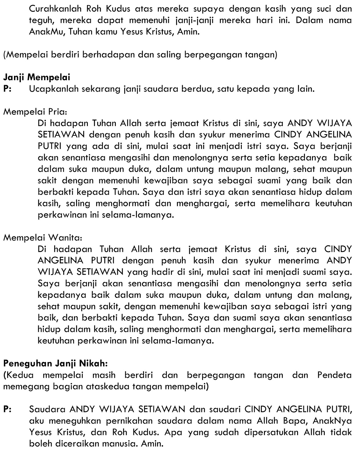 Seputar Acara Akad dan Resepsi Pernikahan Liturgi