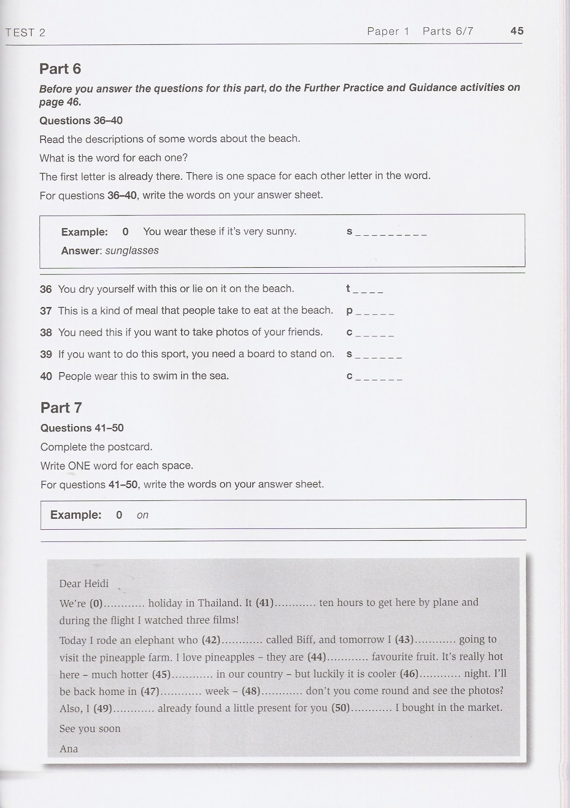 Exámenes de Cambridge Reading & Writing Test 2 (KET)