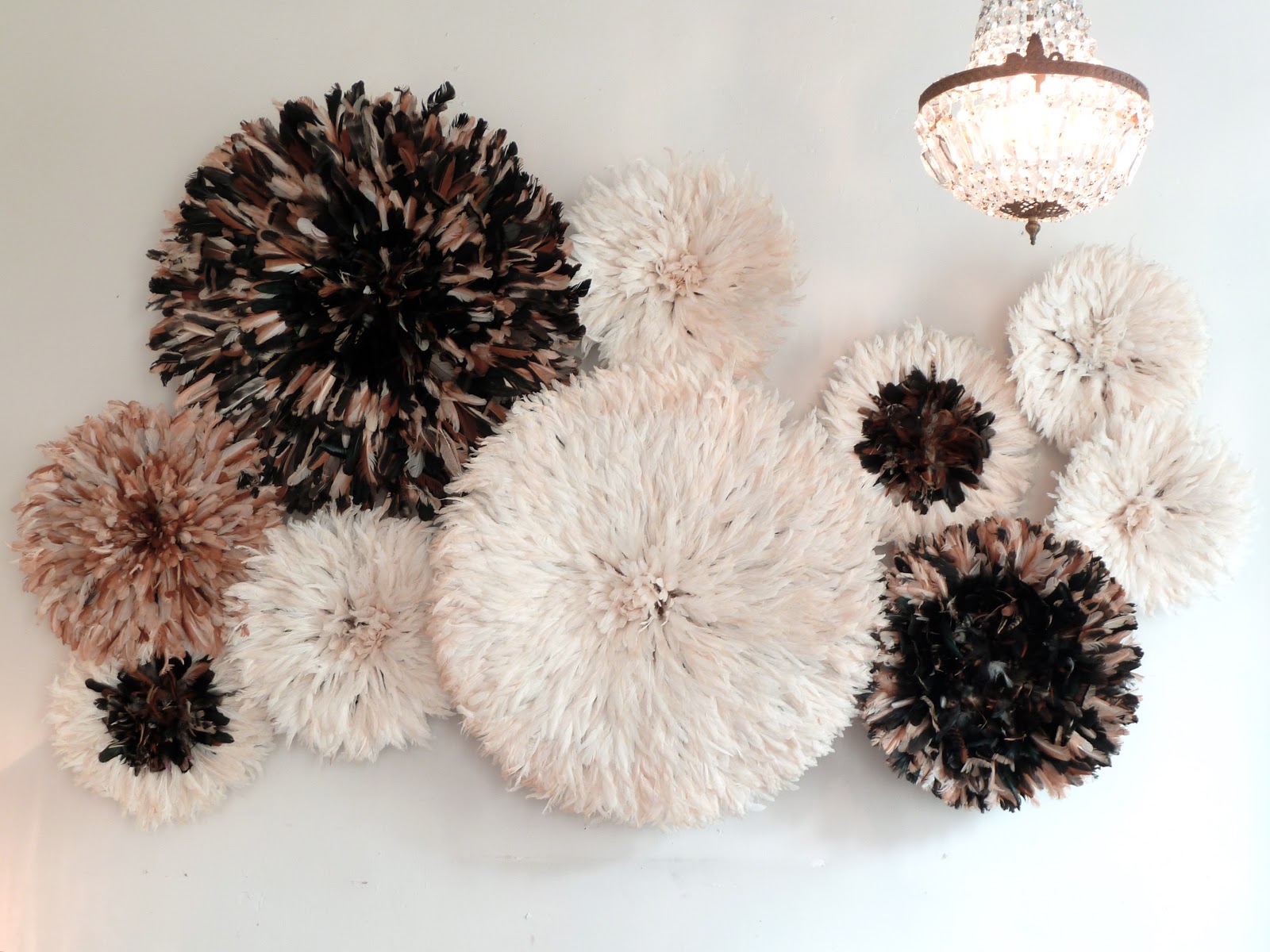 Natural color Juju hat wall installation