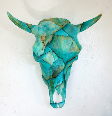 Cow Skull Painted Turquoise