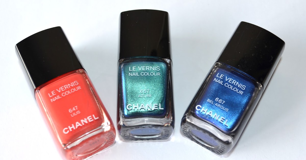 647 Lilis, 657 Azure and 667 Bel-Argus, Swatches of L'été Papillon De Chanel  Summer 2013 Collection Nail Polishes