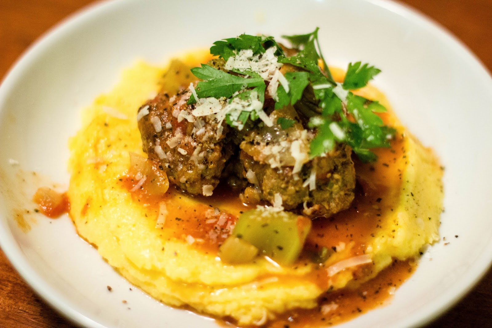 Creamy Polenta & Meatballs Fongolicious