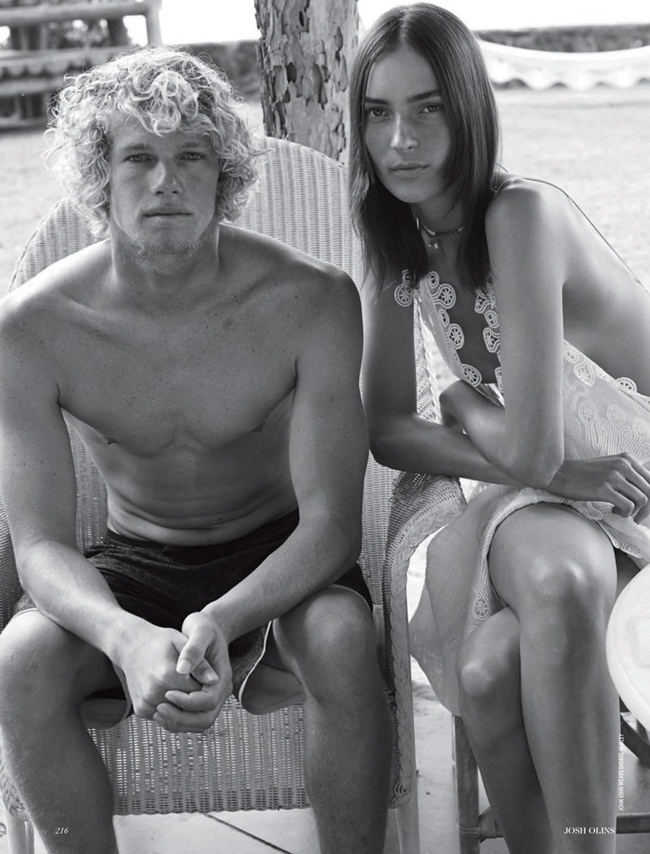 Vogue UK April 2015, Julia Bergshoeff Chloé 2015 SS Little White Lace Dress With Deep V-Neckline Editorials