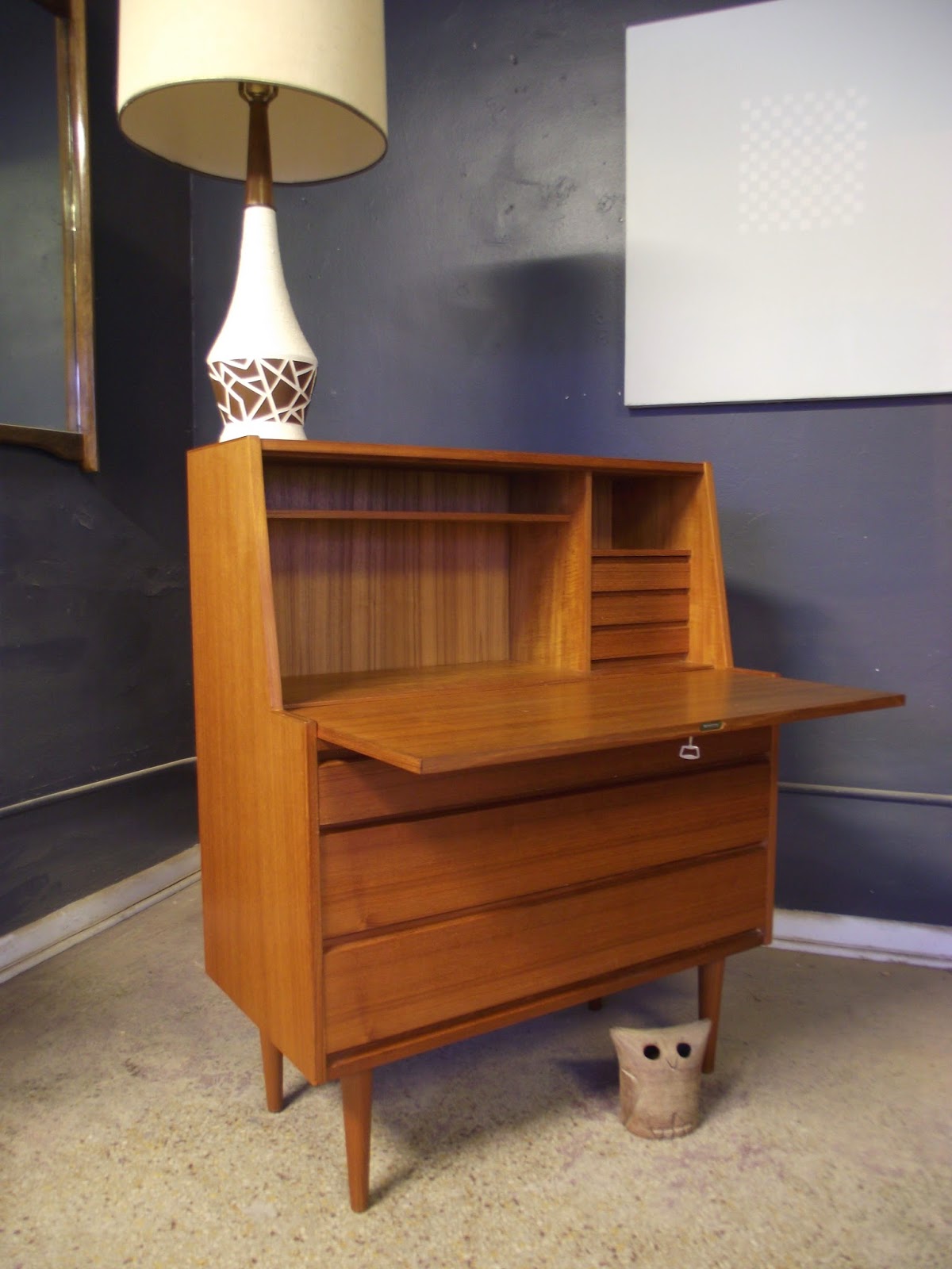 Vintage Ground Mid Century Danish Modern Secretary Desk