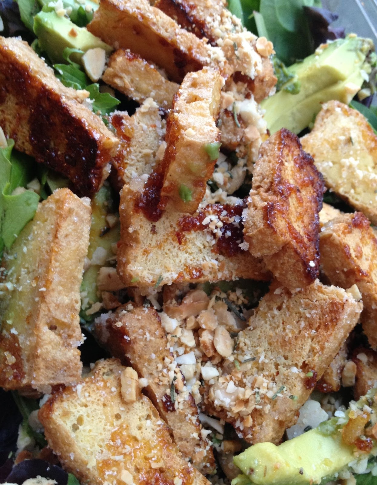 TOFU MOM . . . and gravy! Caramelized Tofu "Croutons" and Salad