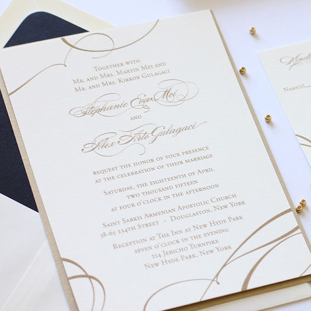 Blush Paperie Gold Thermography Ribbon Wedding Invitation Suite