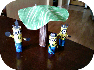 paper minion puppets with a tree