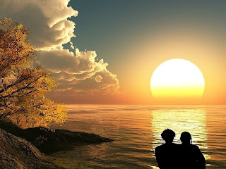 Couple au soleil couchant, Yves Untel Pastel, composition