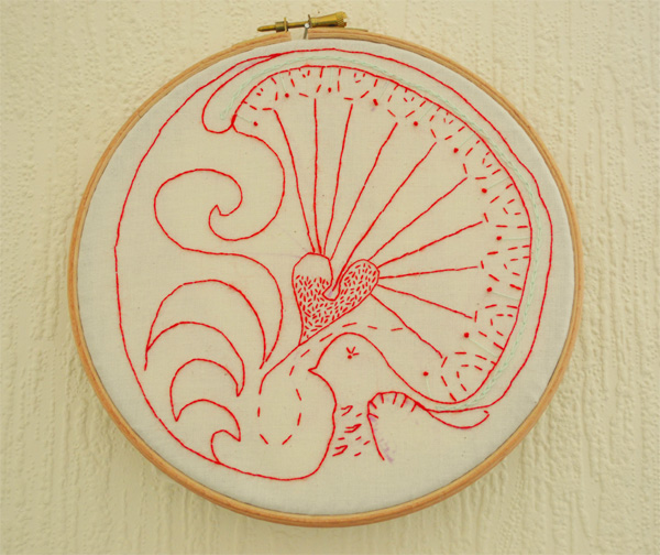 modern redwork, contemporary redwork, embroidery, doodle embroidery, doodle stitching