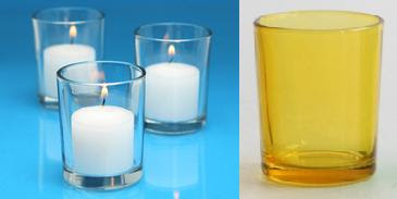 Bulk affordable colored votive candle holders with included candles from Candles DLight.