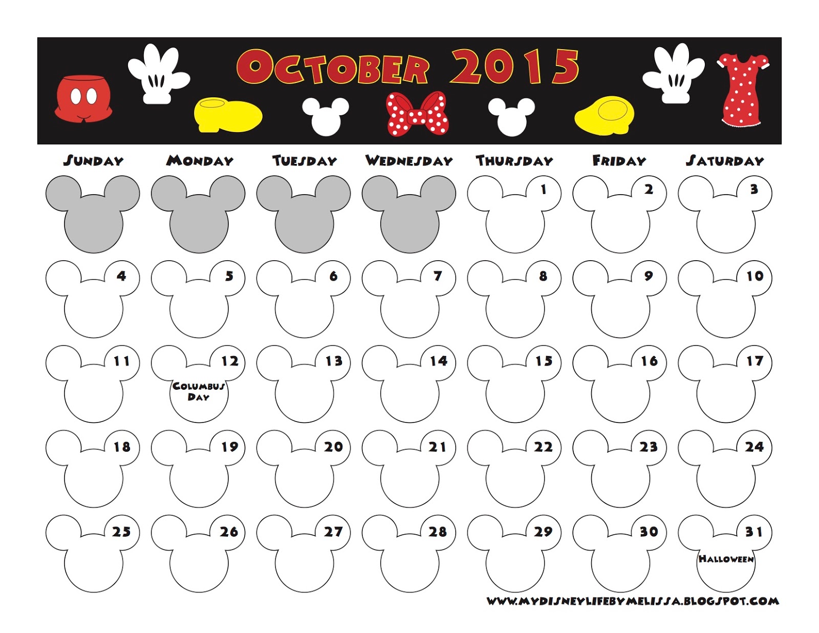 Magically Melissa: October 2015 Calendar