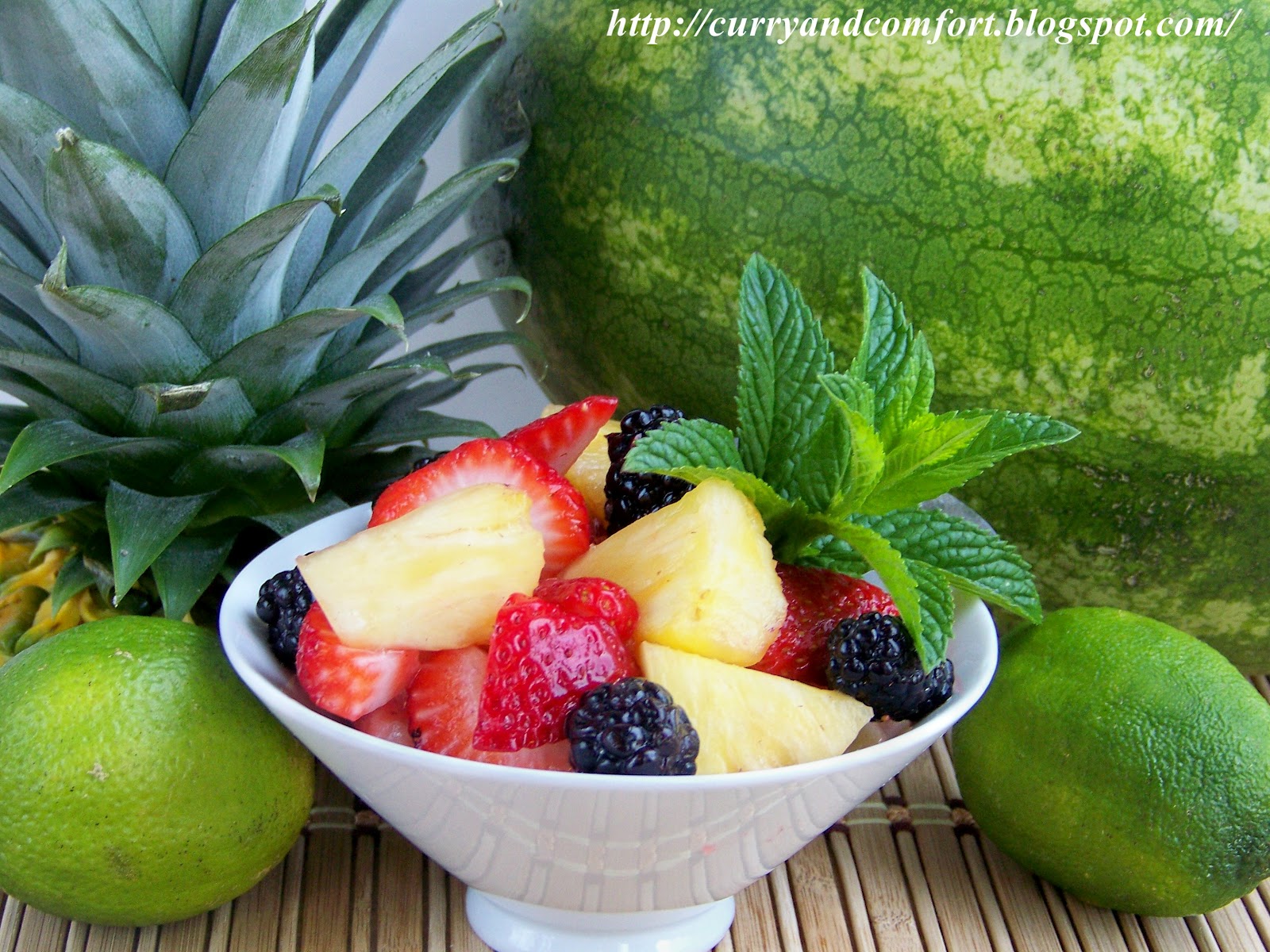 Kitchen Simmer Fruit Salad with Lime Ginger Mint Syrup