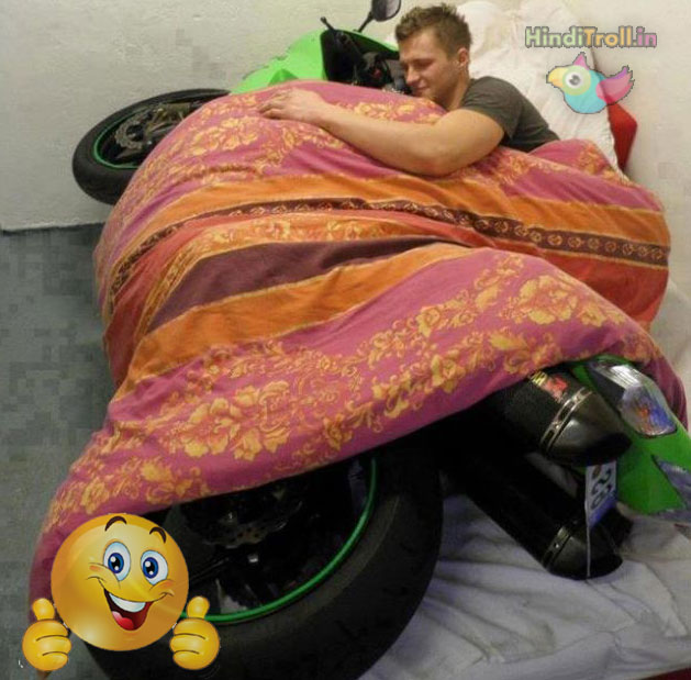 MotorCycle And Boy Both Sleep On Bed TRoll Picture