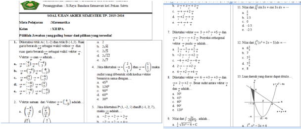 Soal Soal Uas Matematika Sma Kelas Xii Ipa Tahun Pelajaran 2015 Karya Guru