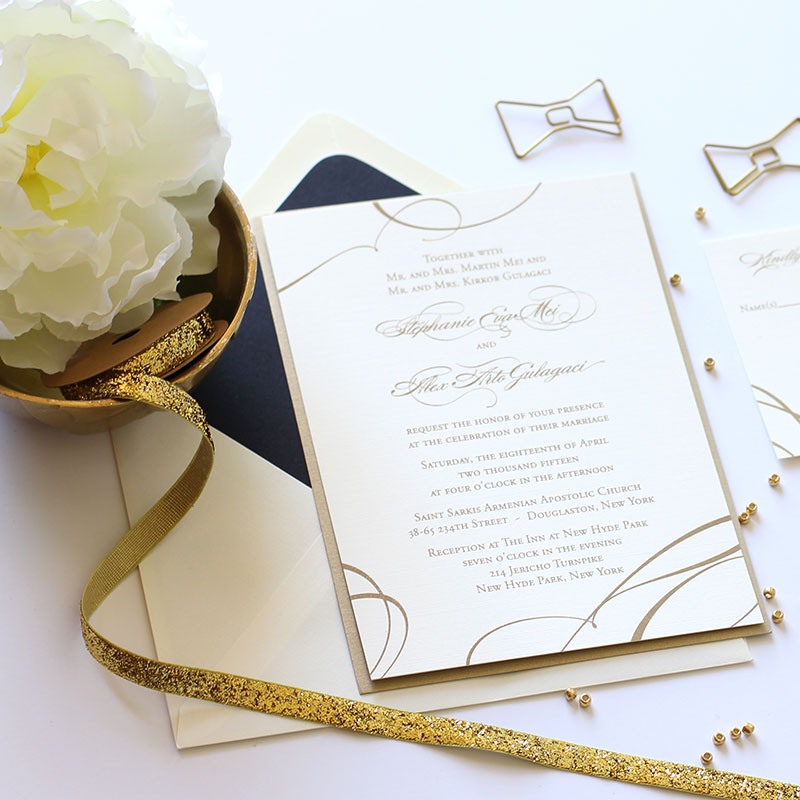 Blush Paperie Gold Thermography Ribbon Wedding Invitation Suite