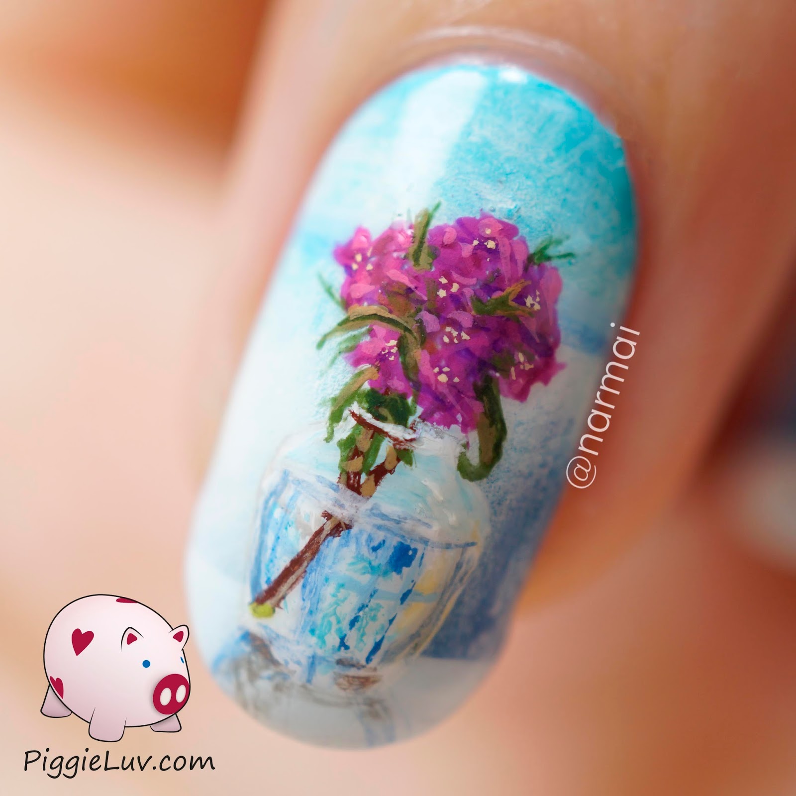PiggieLuv Freehand glass vase nail art