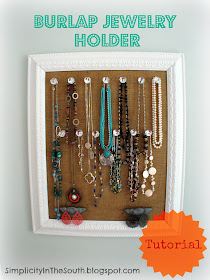 Tutorial for a Burlap and Crystal Jewelry Holder from SimplicityInTheSouth
