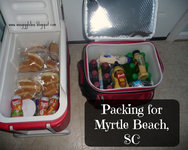 packing for a Myrtle Beach SC vacation, premaking lunches for a beach vacation,