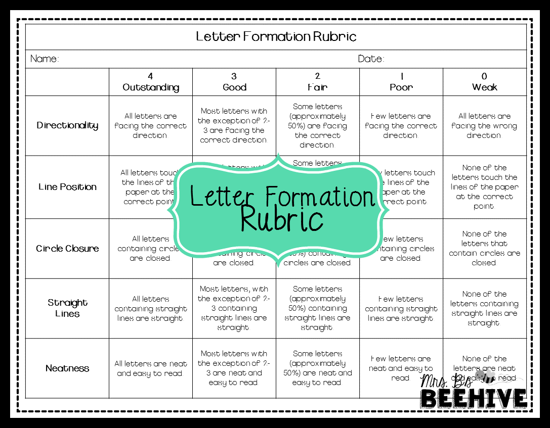 Letter Formation Rubric Mrs. B's Beehive