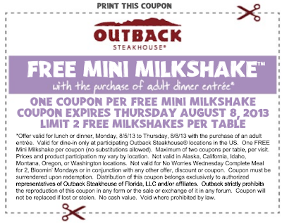 free mini milkshake printable coupon outback steakhouse